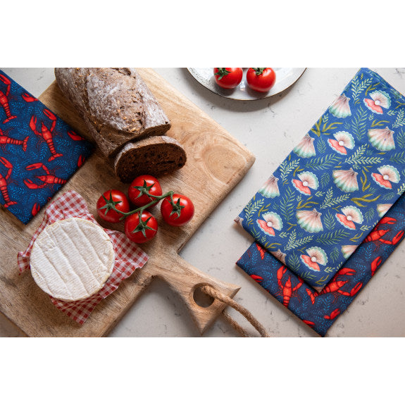 Catherine Rowe Lobsters & Oysters Set of 2 Organic Cotton Tea Towels - Bee's Emporium
