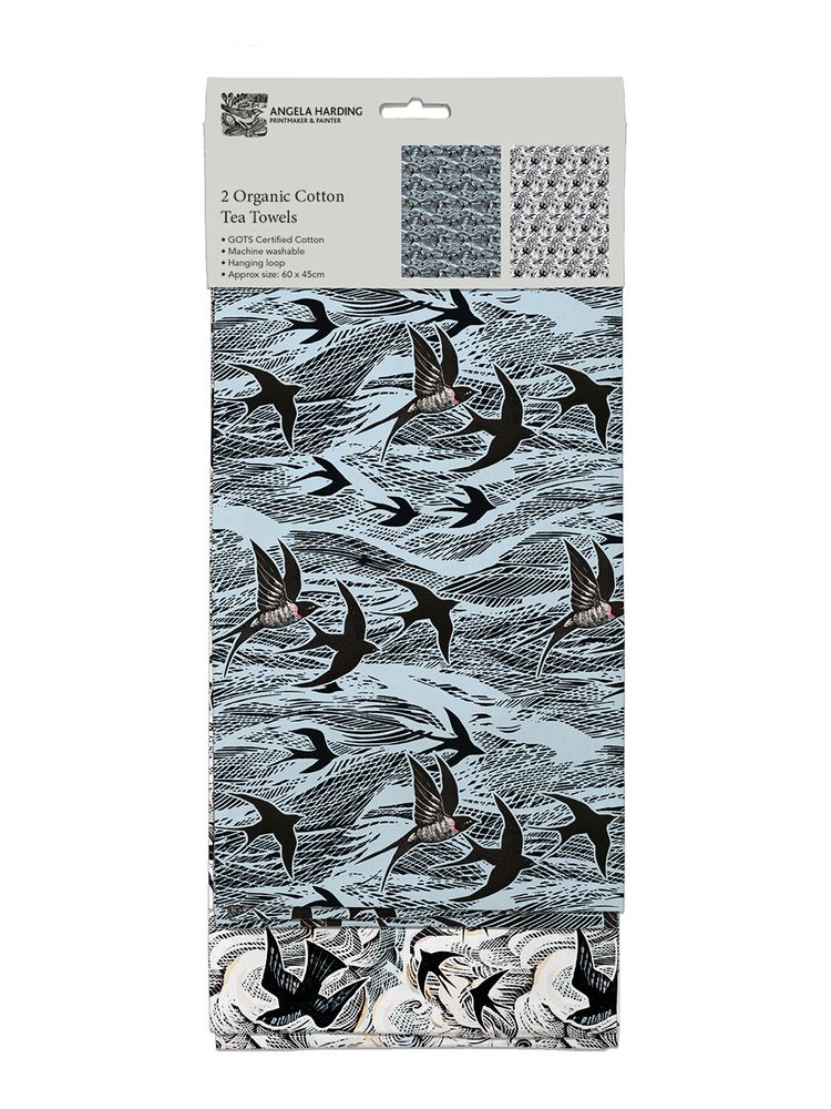 Angela Harding Swallow and Sea Set of 2 Organic Cotton Tea Towels - Bee's Emporium