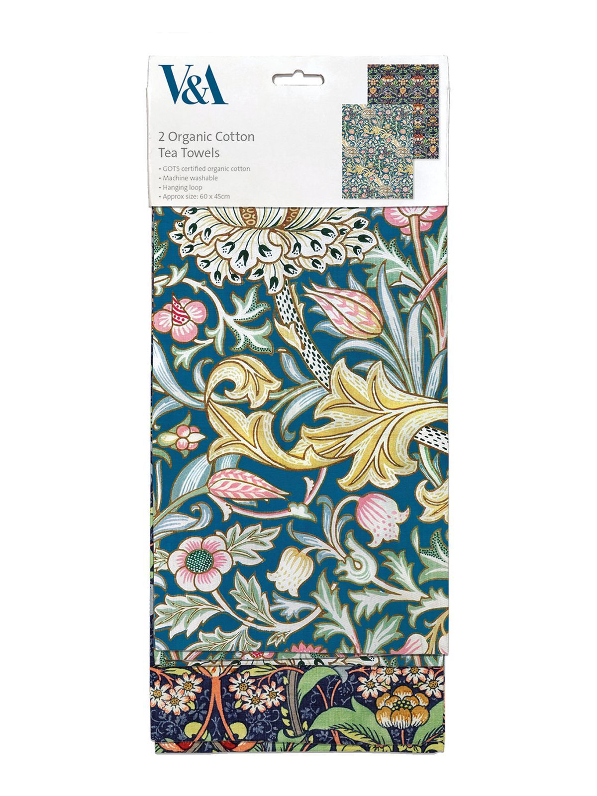 V&A Arts & Crafts Florals Set of 2 Organic Cotton Tea Towels
