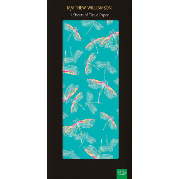 Matthew Williamson Dragonflies Aqua Pack of 4 Sheets of Tissue Paper - Bee's Emporium