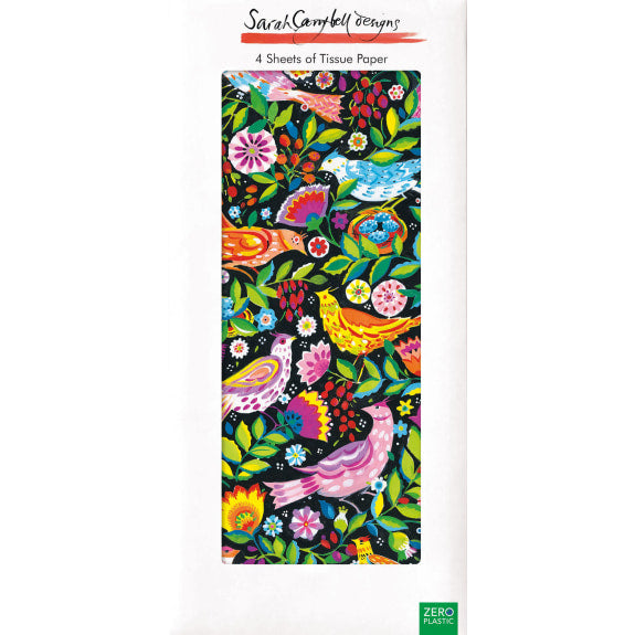 Sarah Campbell Designs Folk Birds Pack of 4 Sheets of Tissue Paper - Bee's Emporium