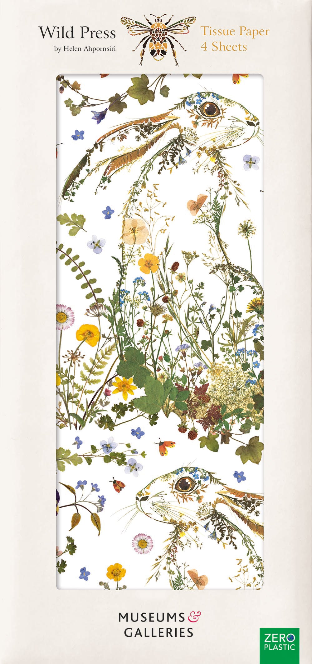 Wild Press by Helen Ahpornsiri - Wildflower Hare Pack of 4 Sheets of Tissue Paper - Bee's Emporium
