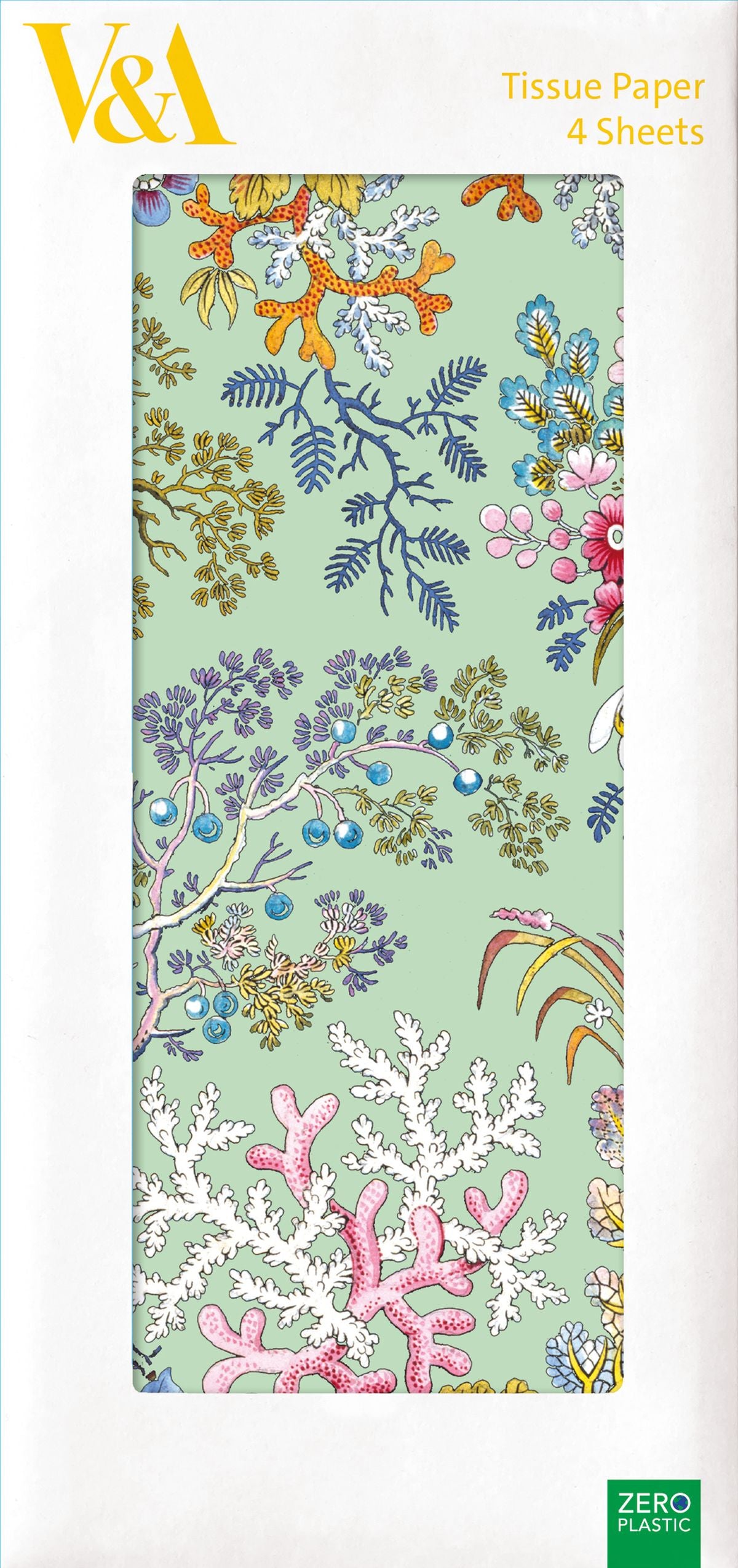 V&A William Kilburn Coral Aqua Pack of 4 Sheets of Tissue Paper - Bee's Emporium