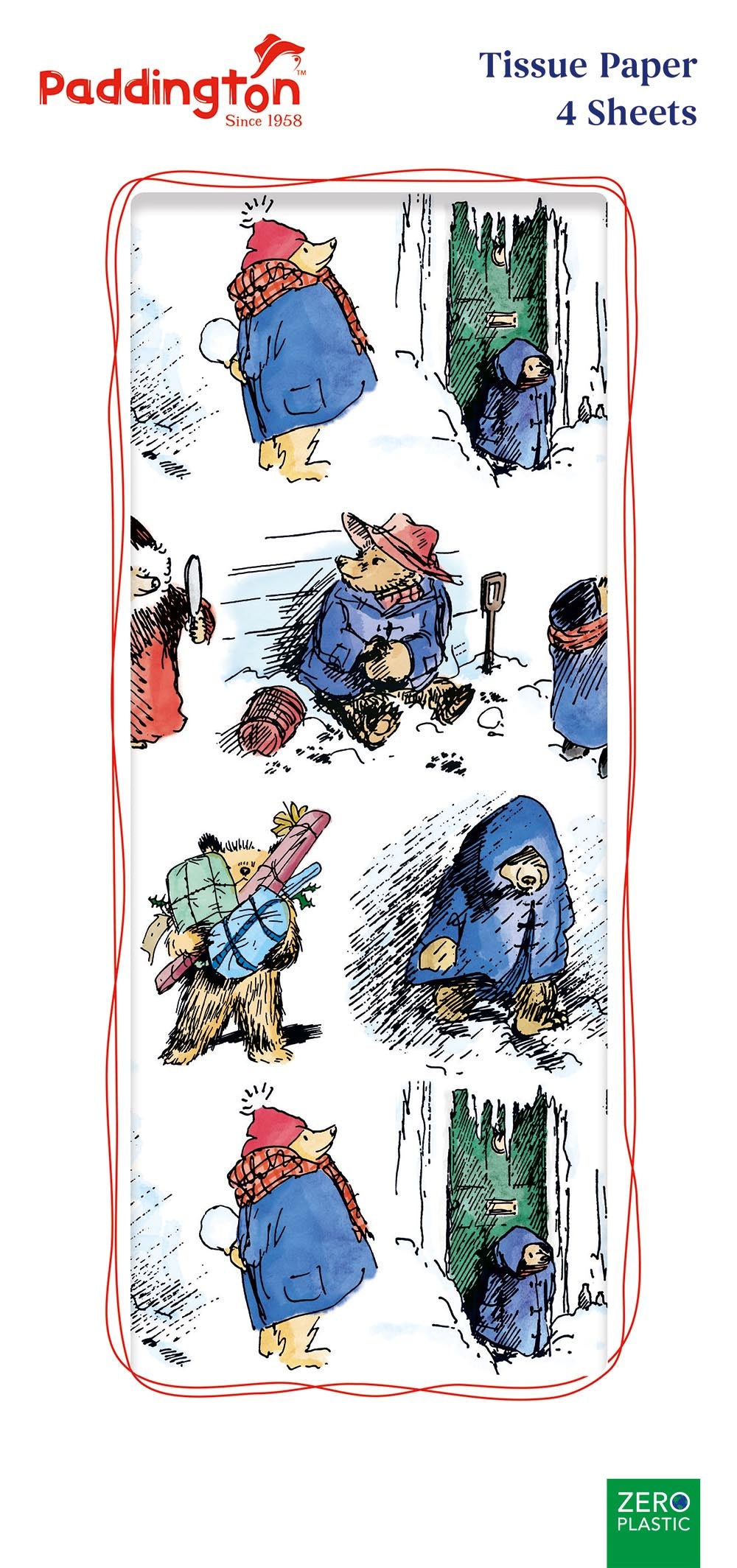 Paddington Bear Pack of 4 Sheets of Festive Tissue Paper - Bee's Emporium