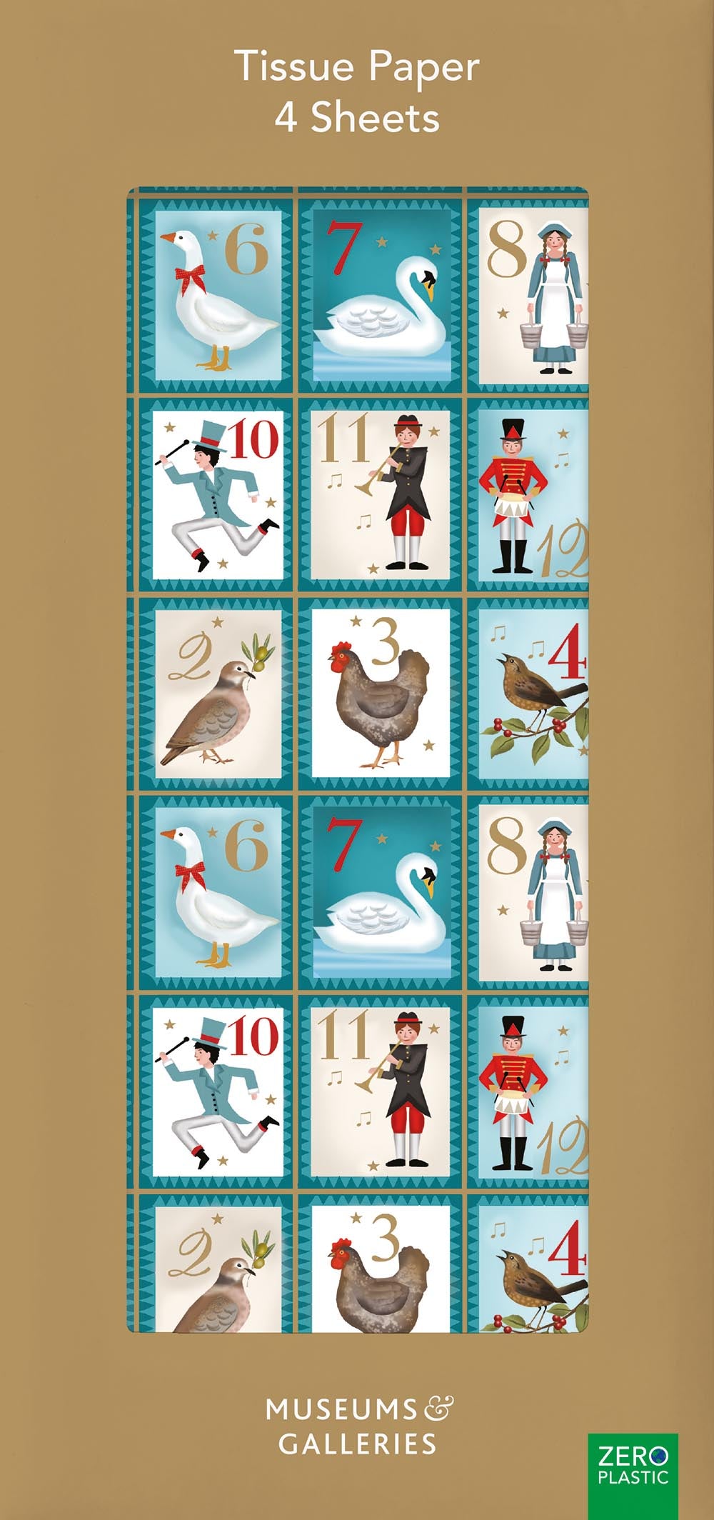 Twelve Days of Christmas by Deva Evans Pack of 4 Sheets of Festive Tissue Paper - Bee's Emporium