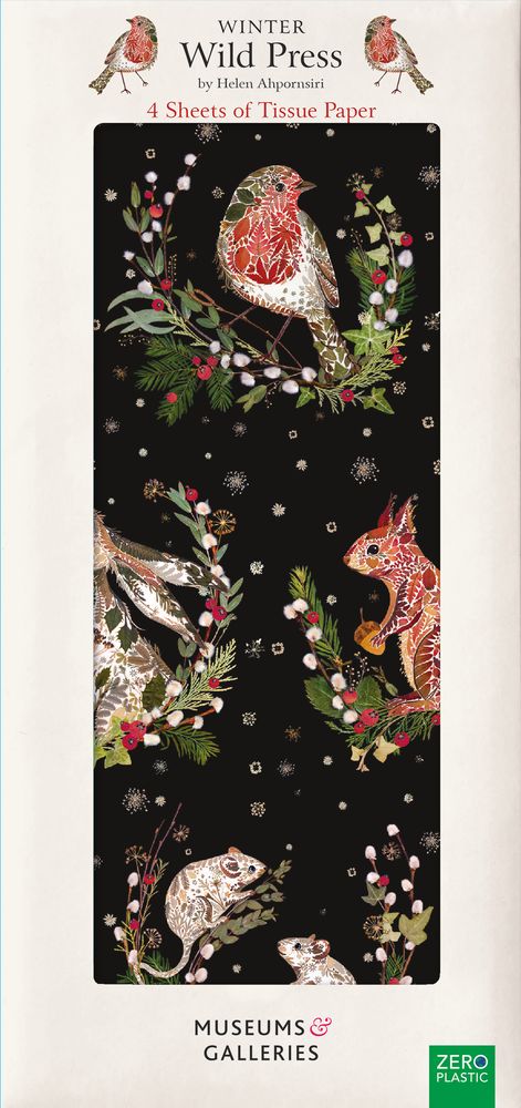 Wild Press Woodland Wreaths Pack of 4 Sheets of Festive Tissue Paper - Bee's Emporium