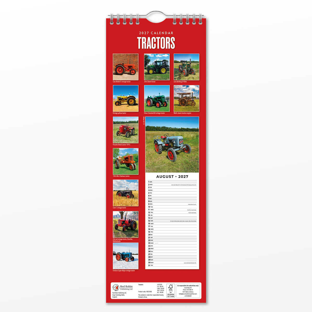 Tractors 2027 Slim Wall Calendar