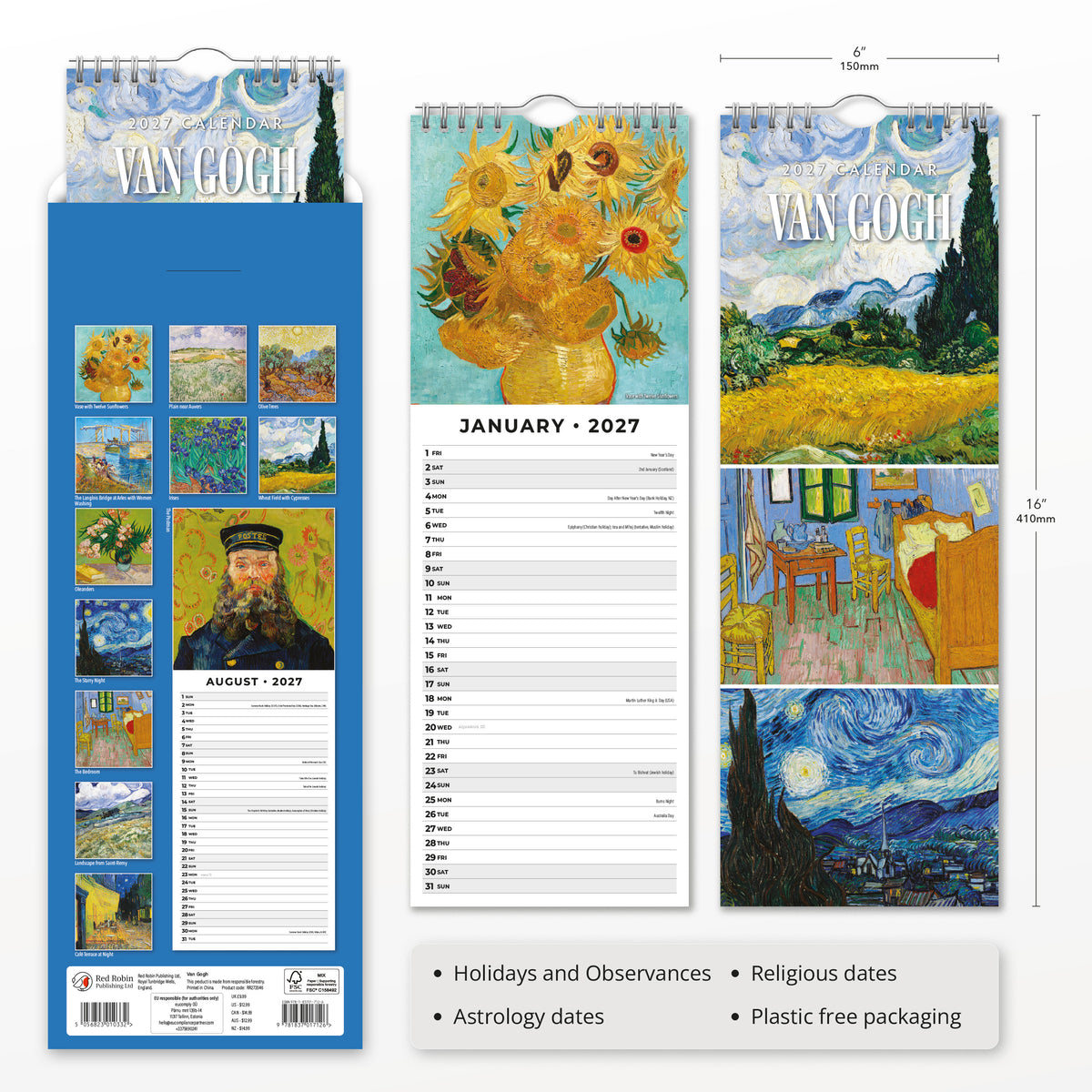 Van Gogh 2027 Slim Wall Calendar