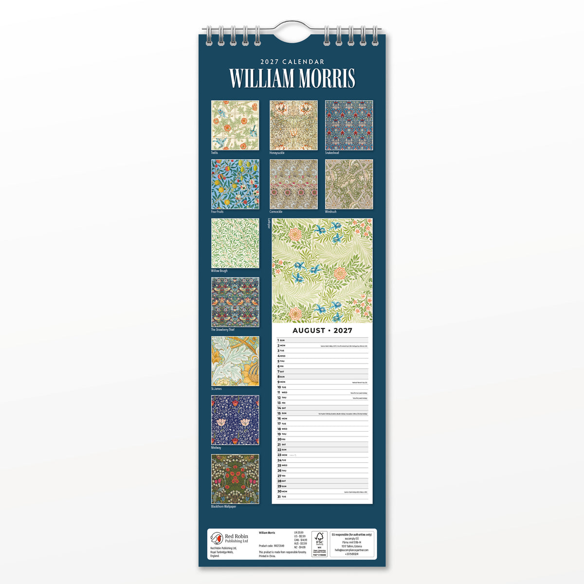 William Morris 2027 Slim Wall Calendar