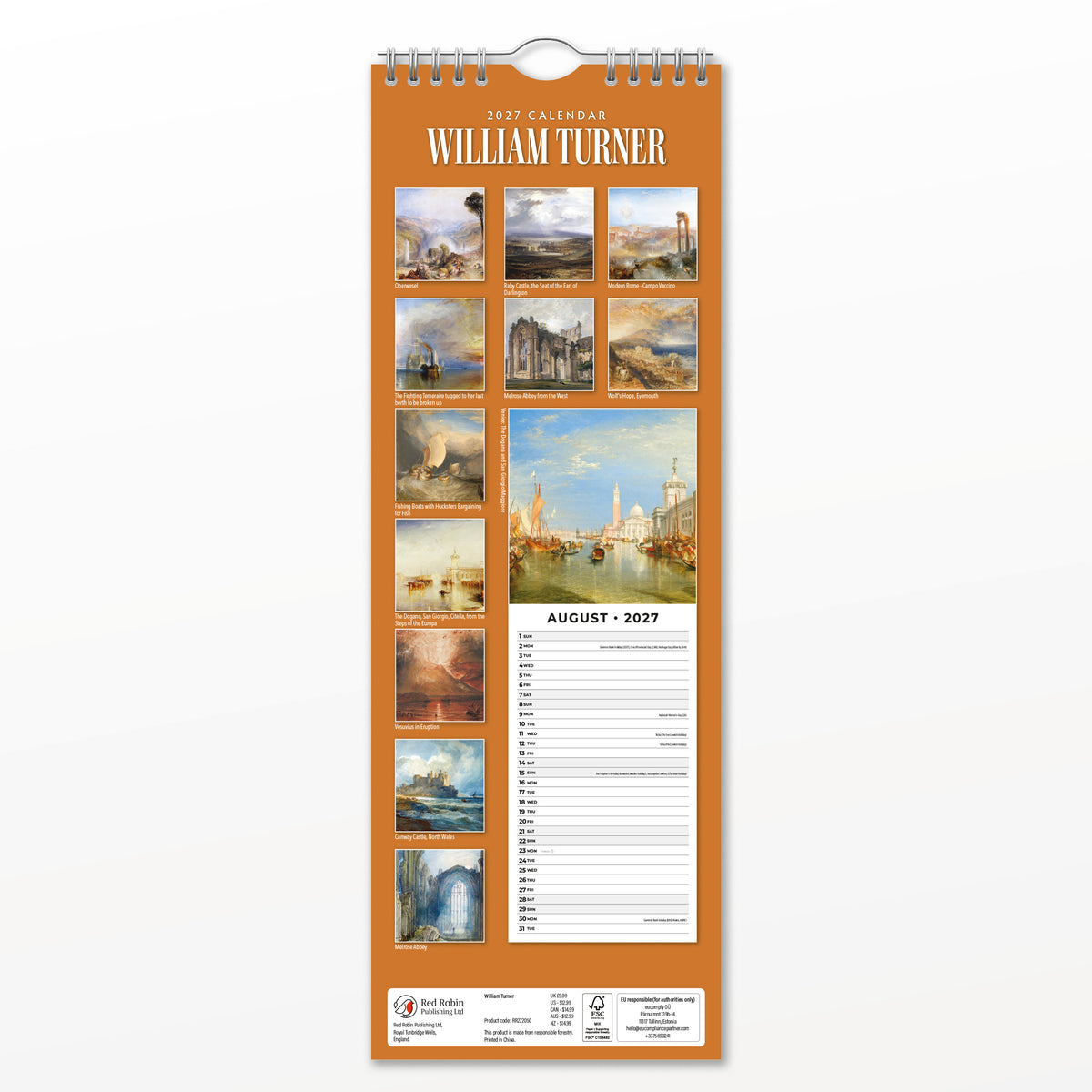 William Turner 2027 Slim Wall Calendar
