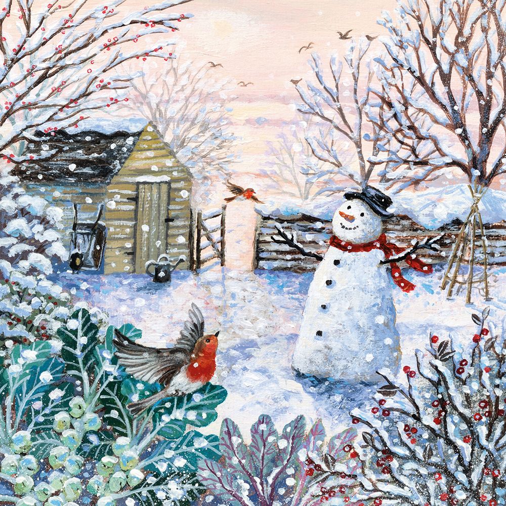 絵画 Winter song- Christmas Snowy Garden by Lucy Grossmith Pack of 8 Christmas Cards