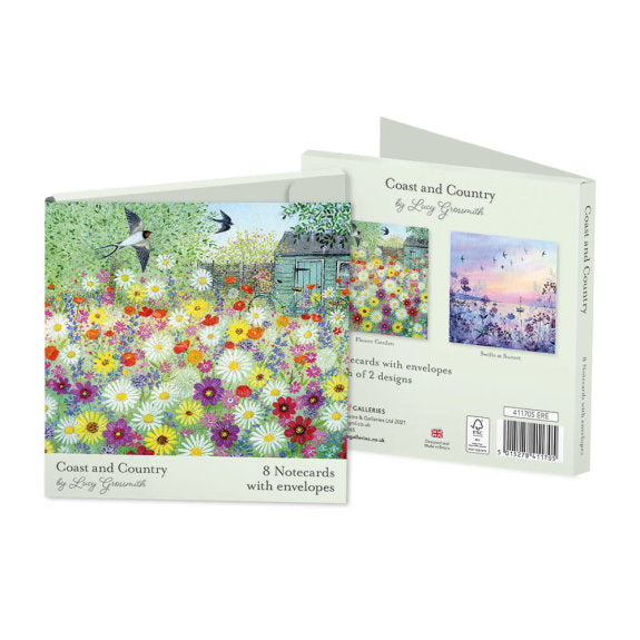 Coast and Country by Lucy Grossmith Square Set of 8 Art Notecards Wallet