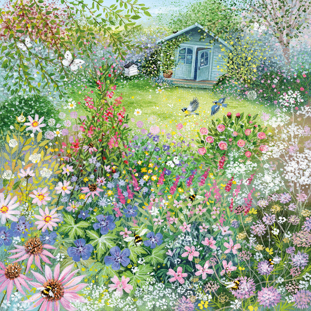 Coast and Country - Garden with Bees and Butterflies Blank Greeting Card with Envelope - Bee's Emporium