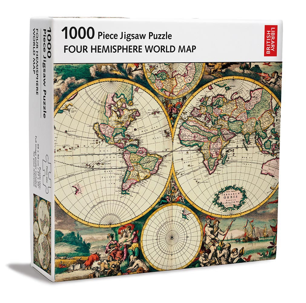 British Library Four Hemisphere World Map 1000 Piece Jigsaw Puzzle - Bee's Emporium