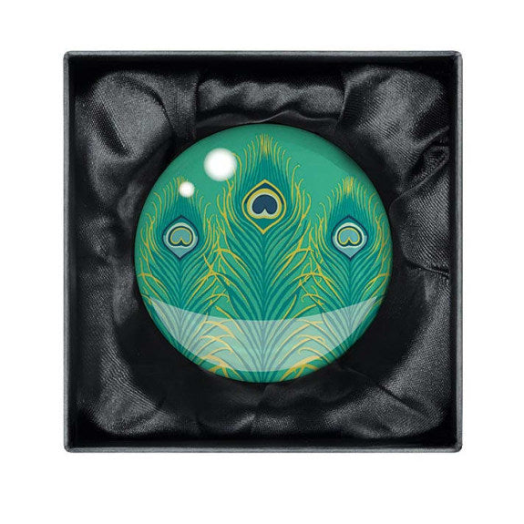 Matthew Williamson Jade Peacock Feathers Crystal Dome Paperweight - Bee's Emporium