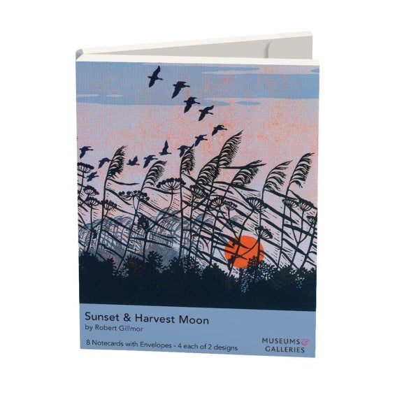 Sunset & Harvest Moon by Robert Gillmor 8 Rectangle Notecards Wallet - Bee's Emporium