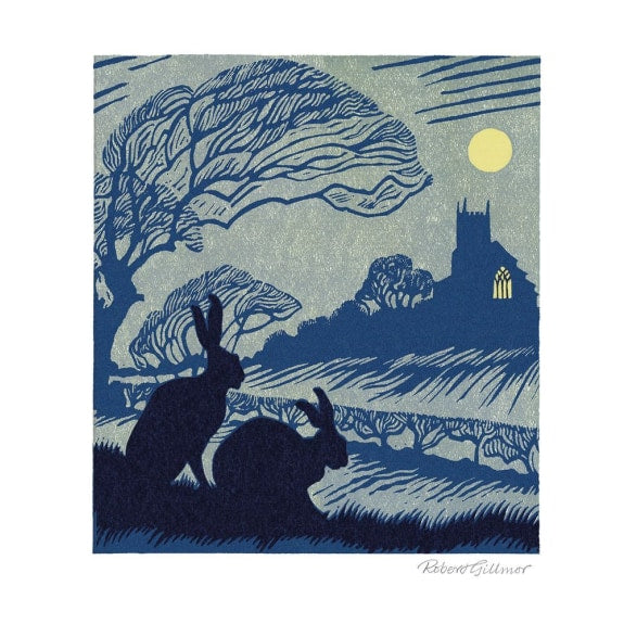 Sunset & Harvest Moon by Robert Gillmor 8 Rectangle Notecards Wallet - Bee's Emporium