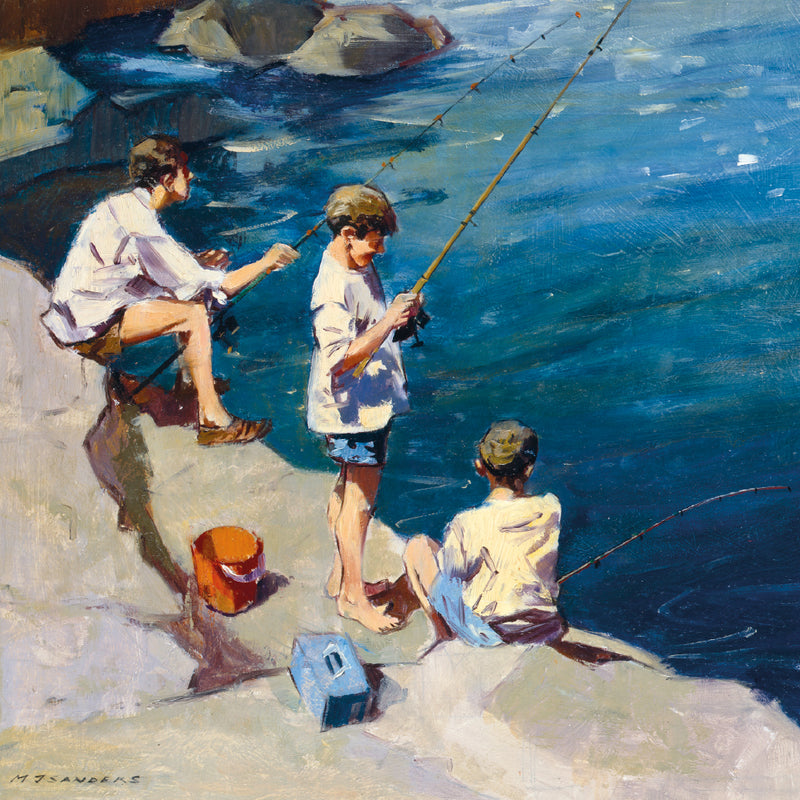 Boys Fishing by Michael Sanders Blank Greeting Card with Envelope