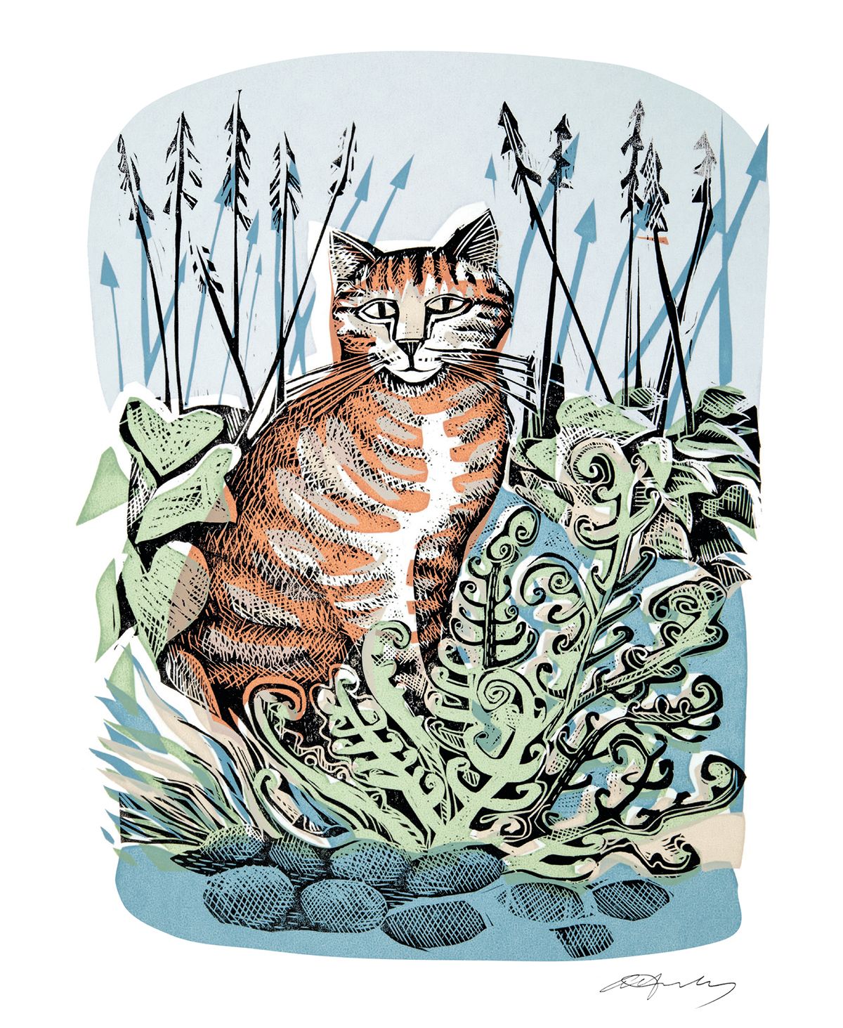 Angela Harding Ginger Cat & Fern Blank Greeting Card with Envelope - Bee's Emporium