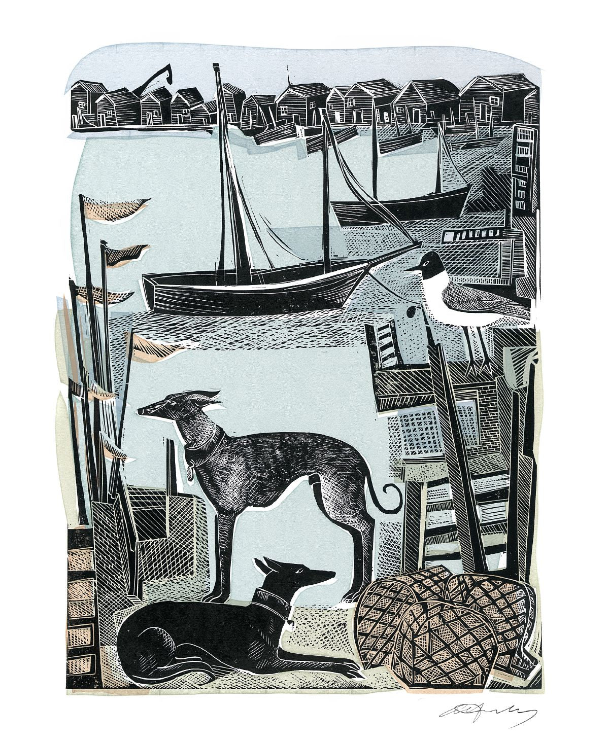 Angela Harding Harbour Whippets Blank Greeting Card with Envelope - Bee's Emporium
