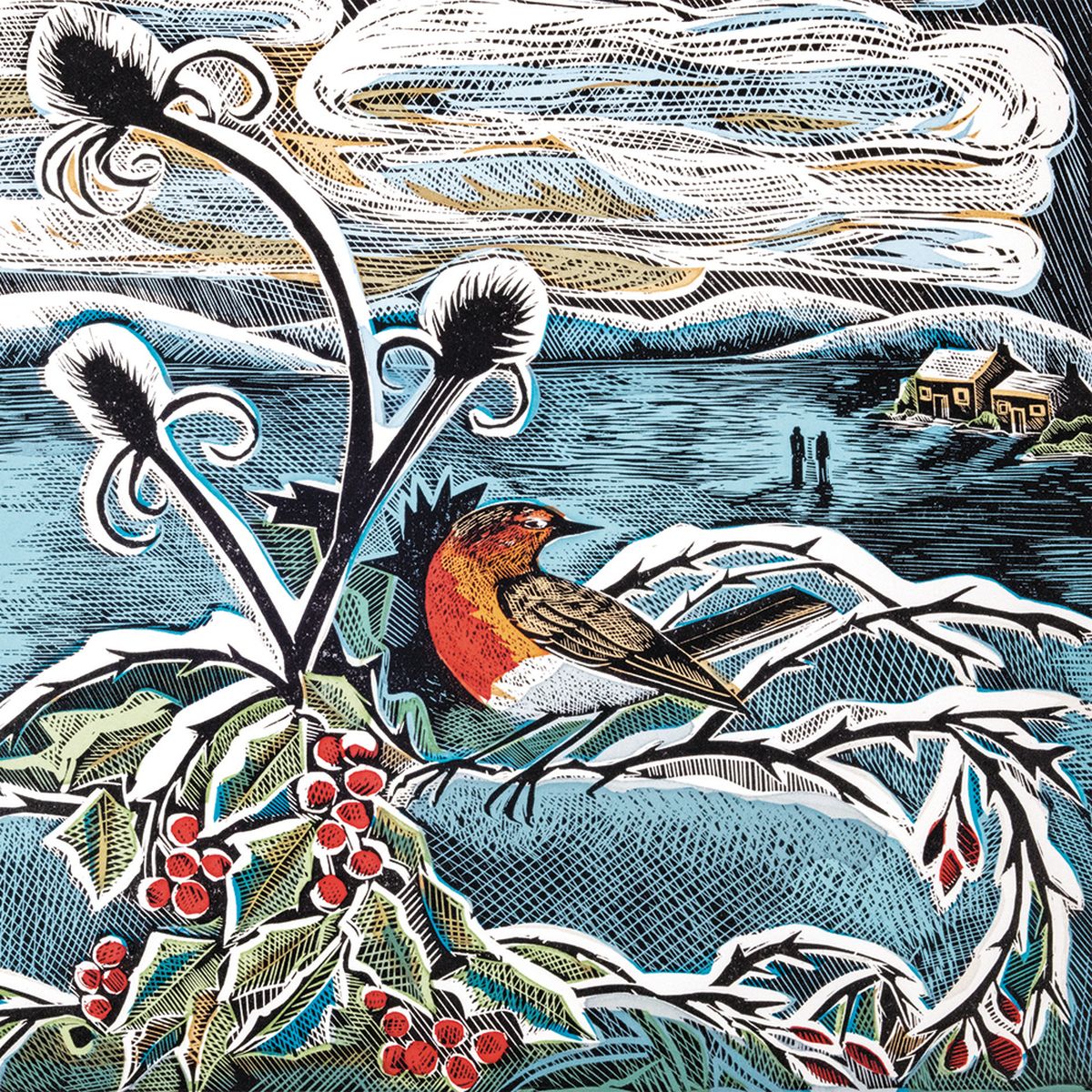 Scottish Robins by Angela Harding Pack of 5 Christmas Cards
