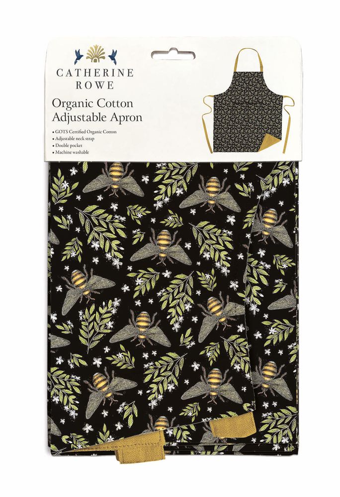 Catherine Rowe Honey Bee Pattern Organic Cotton Adjustable Apron - Bee's Emporium