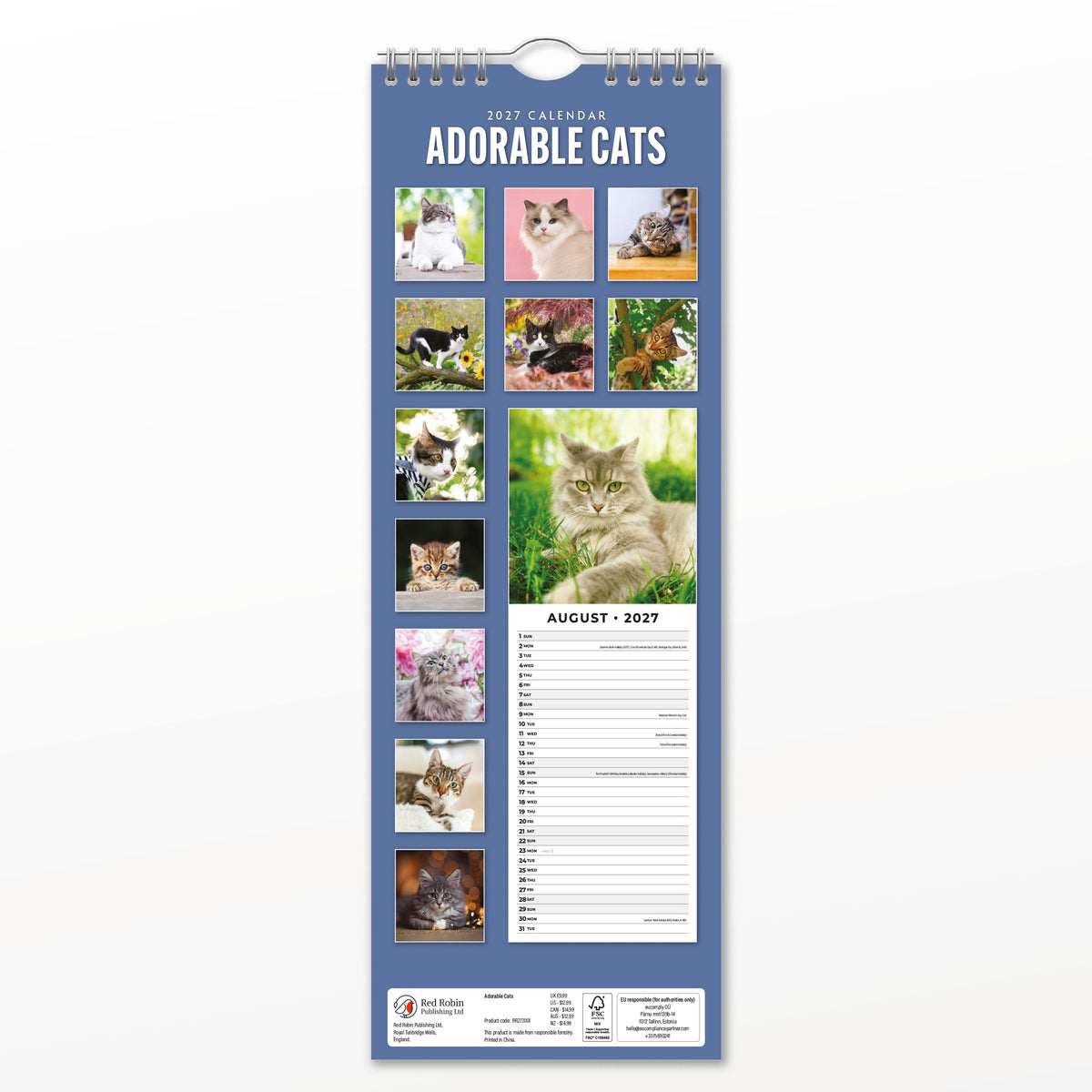 Adorable Cats 2027 Slim Wall Calendar