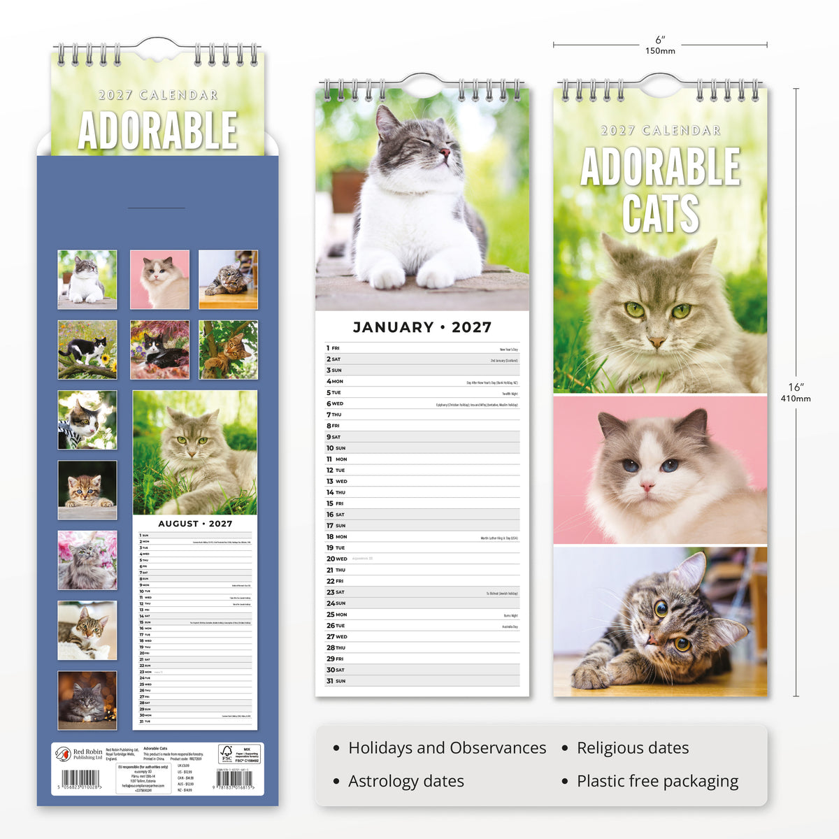 Adorable Cats 2027 Slim Wall Calendar