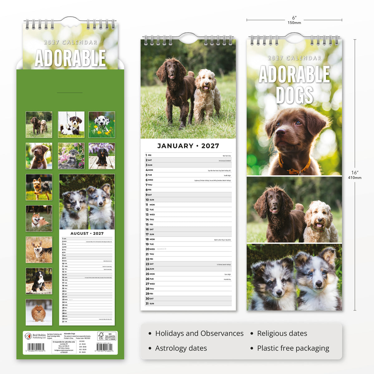 Adorable Dogs 2027 Slim Wall Calendar