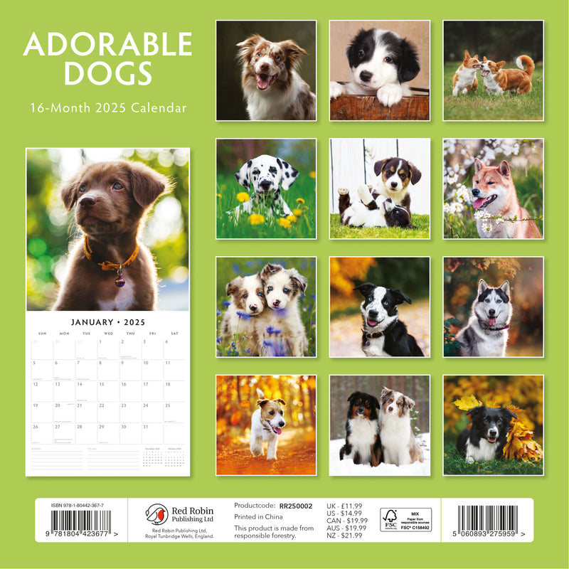 Adorable Dogs 2025 Square Wall Calendar