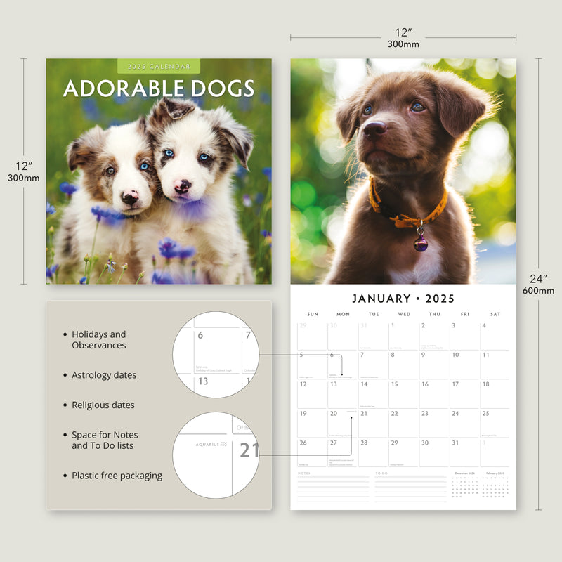 Adorable Dogs 2025 Square Wall Calendar