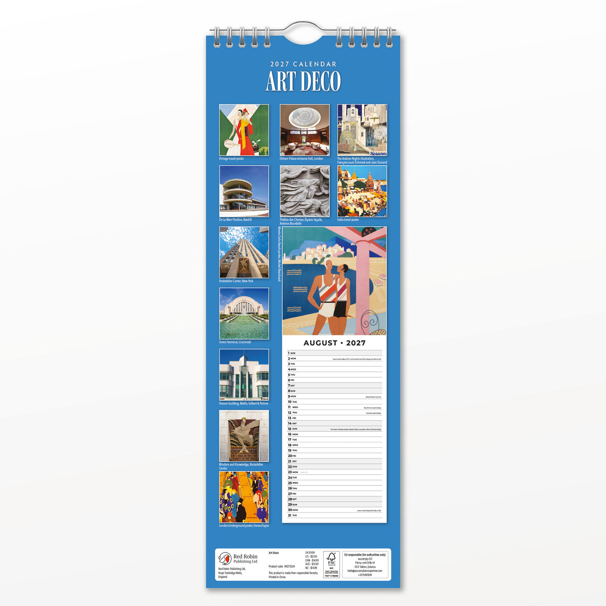 Art Deco 2027 Slim Wall Calendar