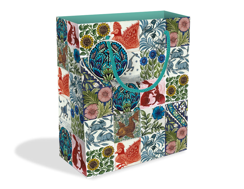 V&A William De Morgan Tiles Medium Gift Bag with Tag - Bee's Emporium