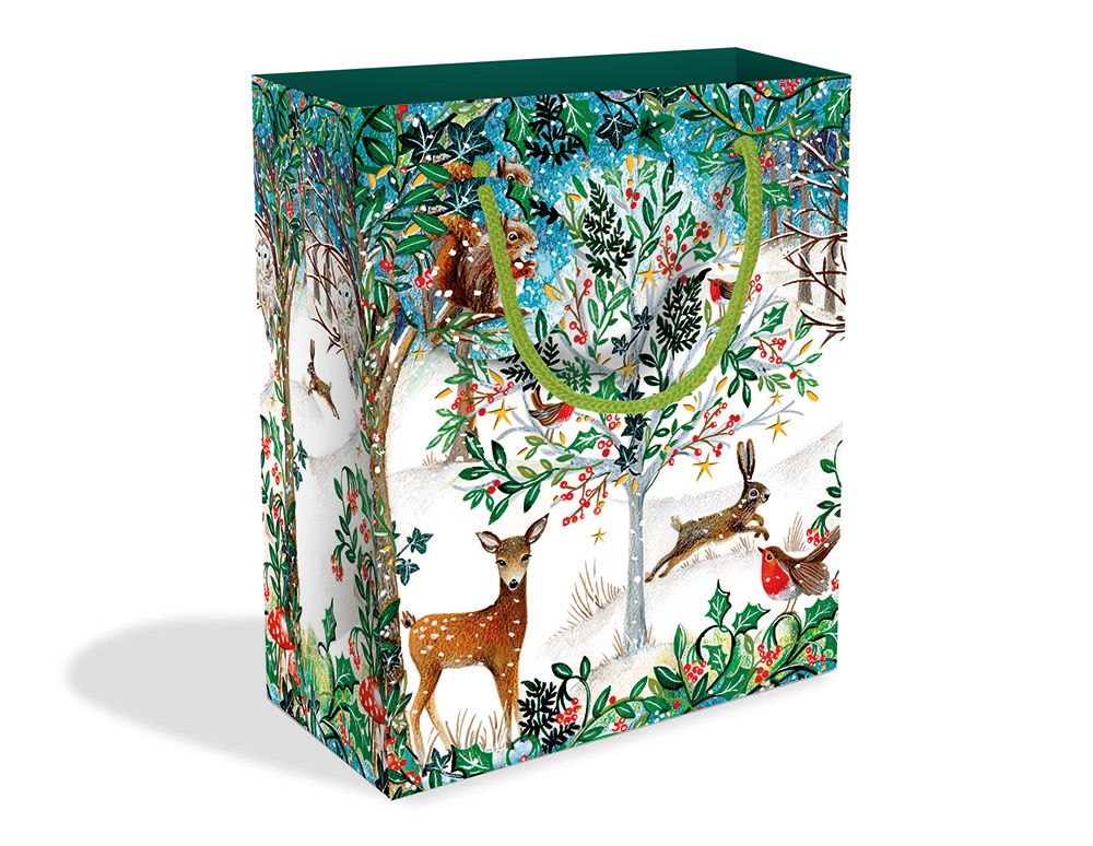 Winter Forest Glade by Jo Spicer Christmas Medium Gift Bag with Tag