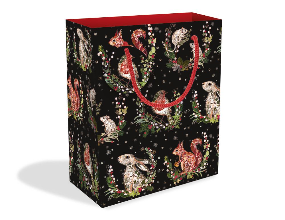 Wild Press Woodland Wreaths by Helen Ahpornsiri Christmas Medium Gift Bag and Tag