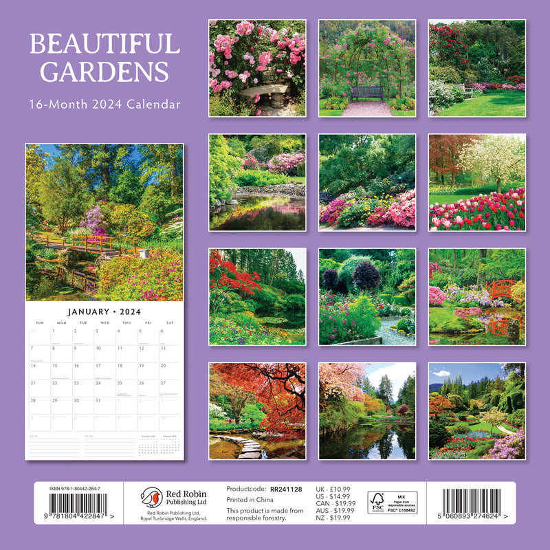 Beautiful Gardens 2024 Square Wall Calendar