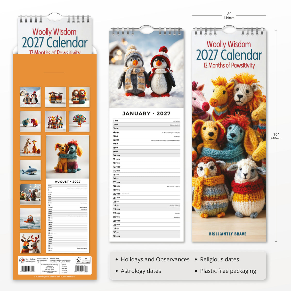 Woolly Wisdom - Brilliantly Brave 2027 Slim Wall Calendar