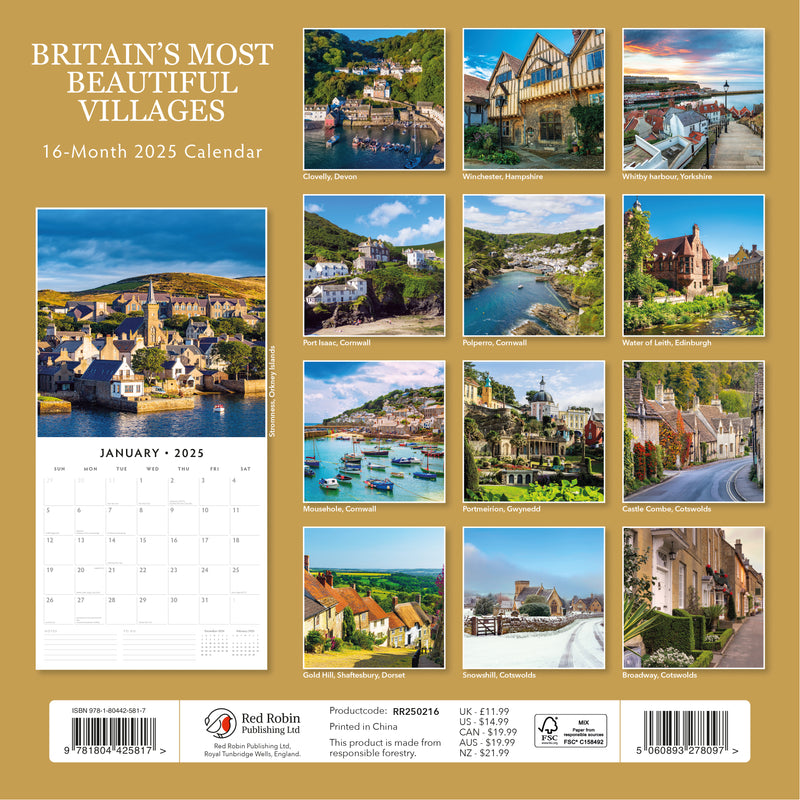 Britain's Most Beautiful Villages 2025 Square Wall Calendar