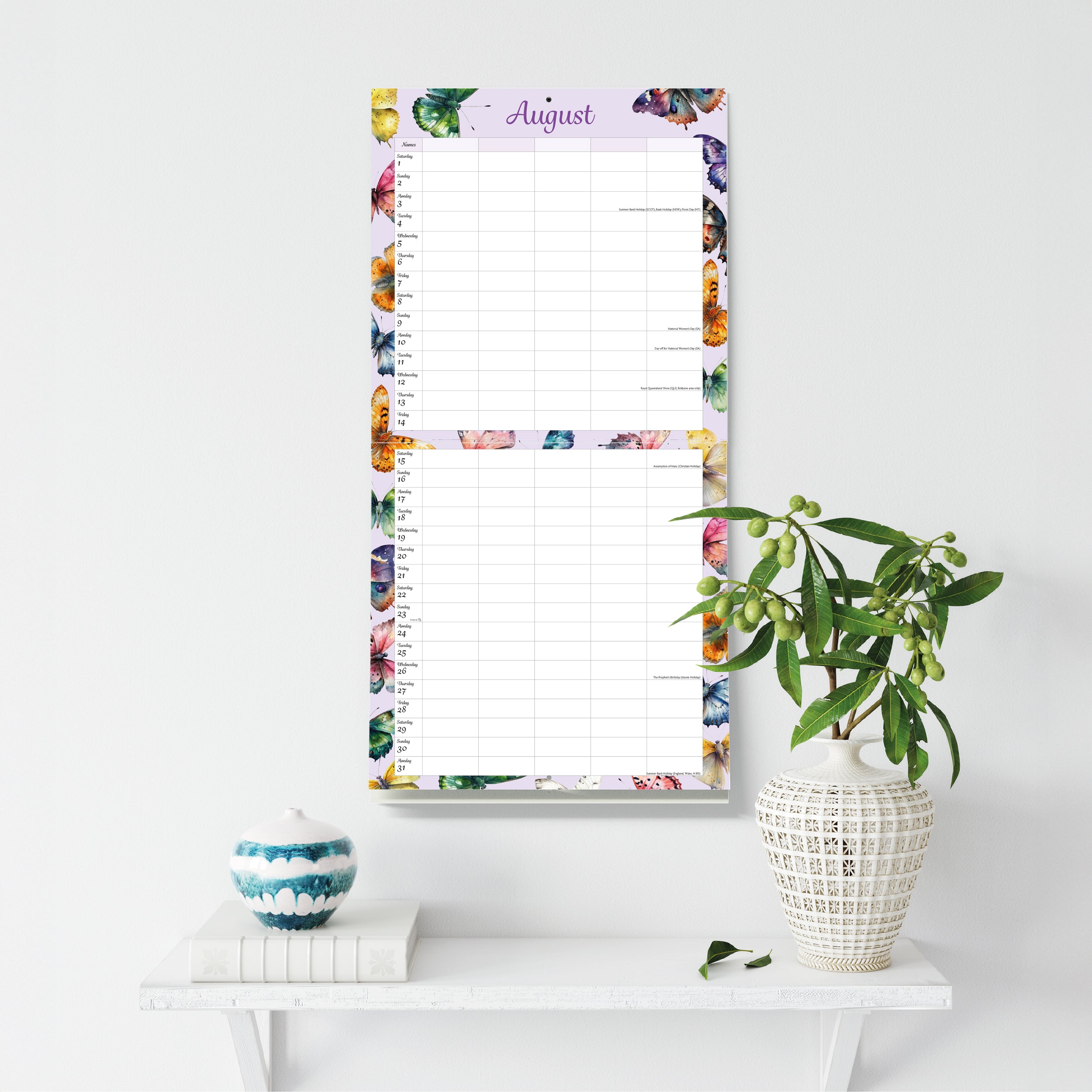 Butterflies Illustrated Family Organiser - 2026 Square Wall Calendar