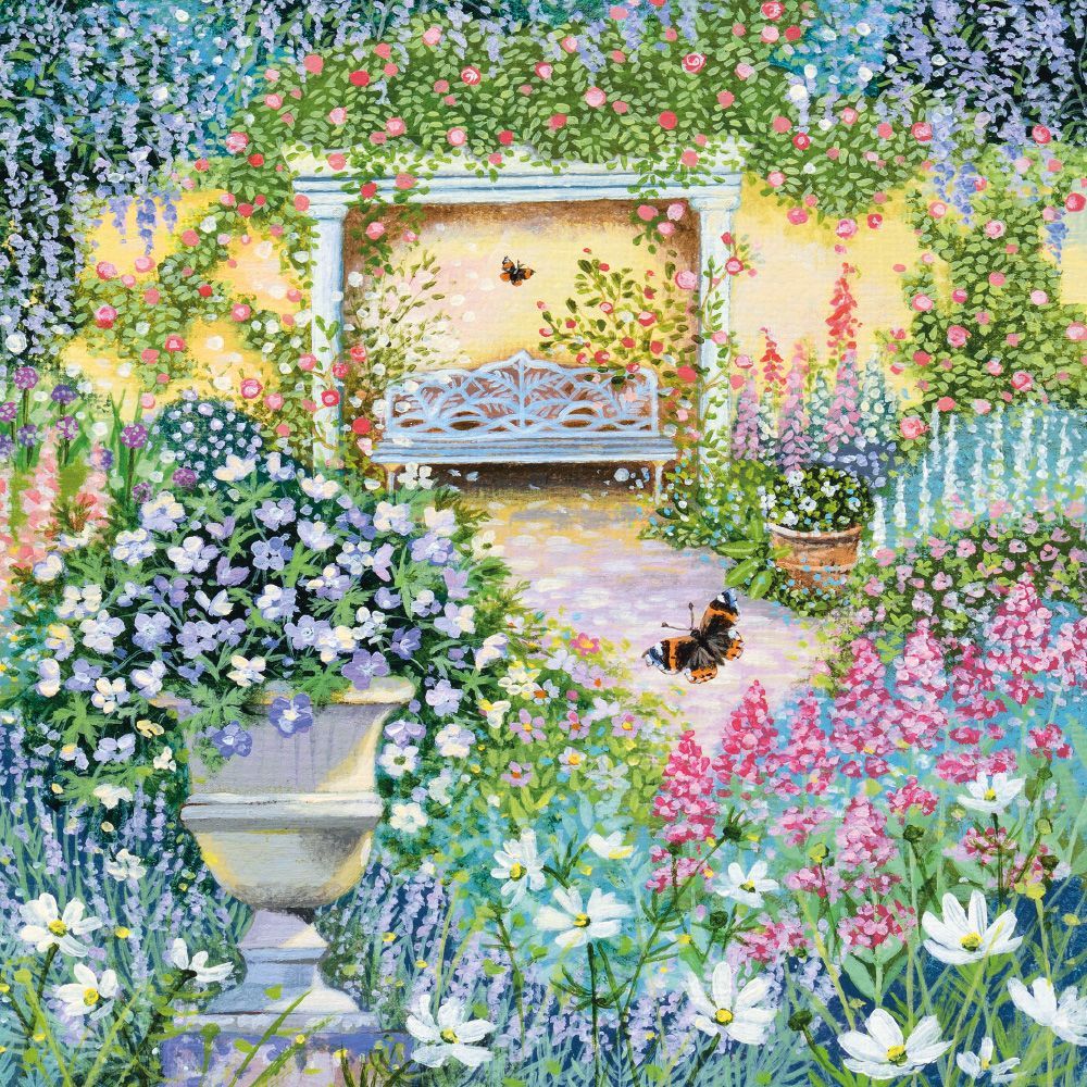 Coast and Country - Blue Bench and Wisteria Blank Greeting Card with Envelope - Bee's Emporium