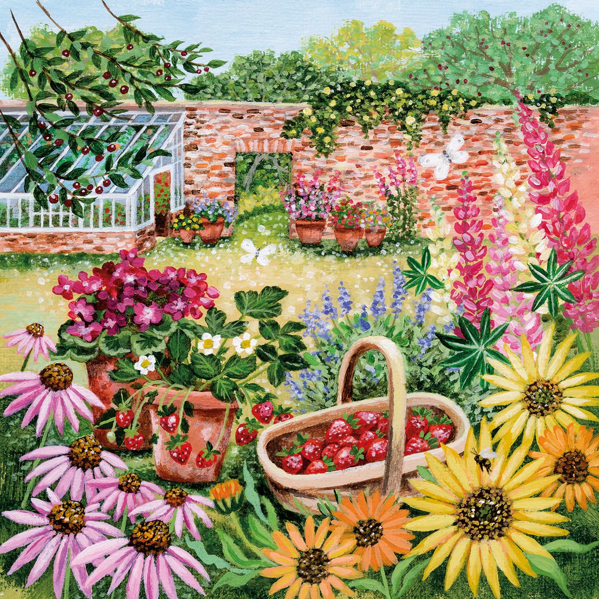 Coast and Country - Walled Garden with Echinacea Blank Greeting Card with Envelope - Bee's Emporium