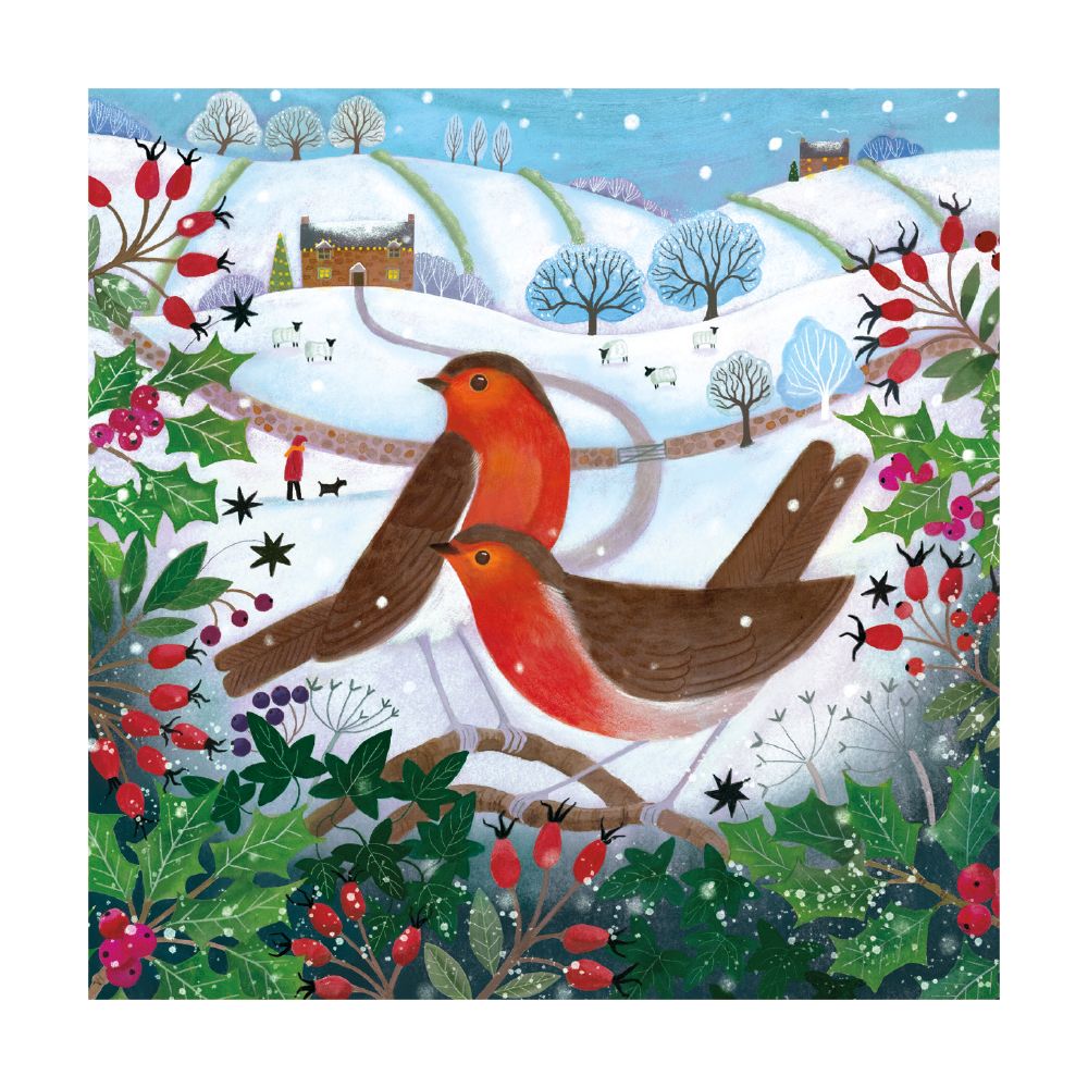 Hedgerow Robins by Bex Parkin Pack of 8 Christmas Cards