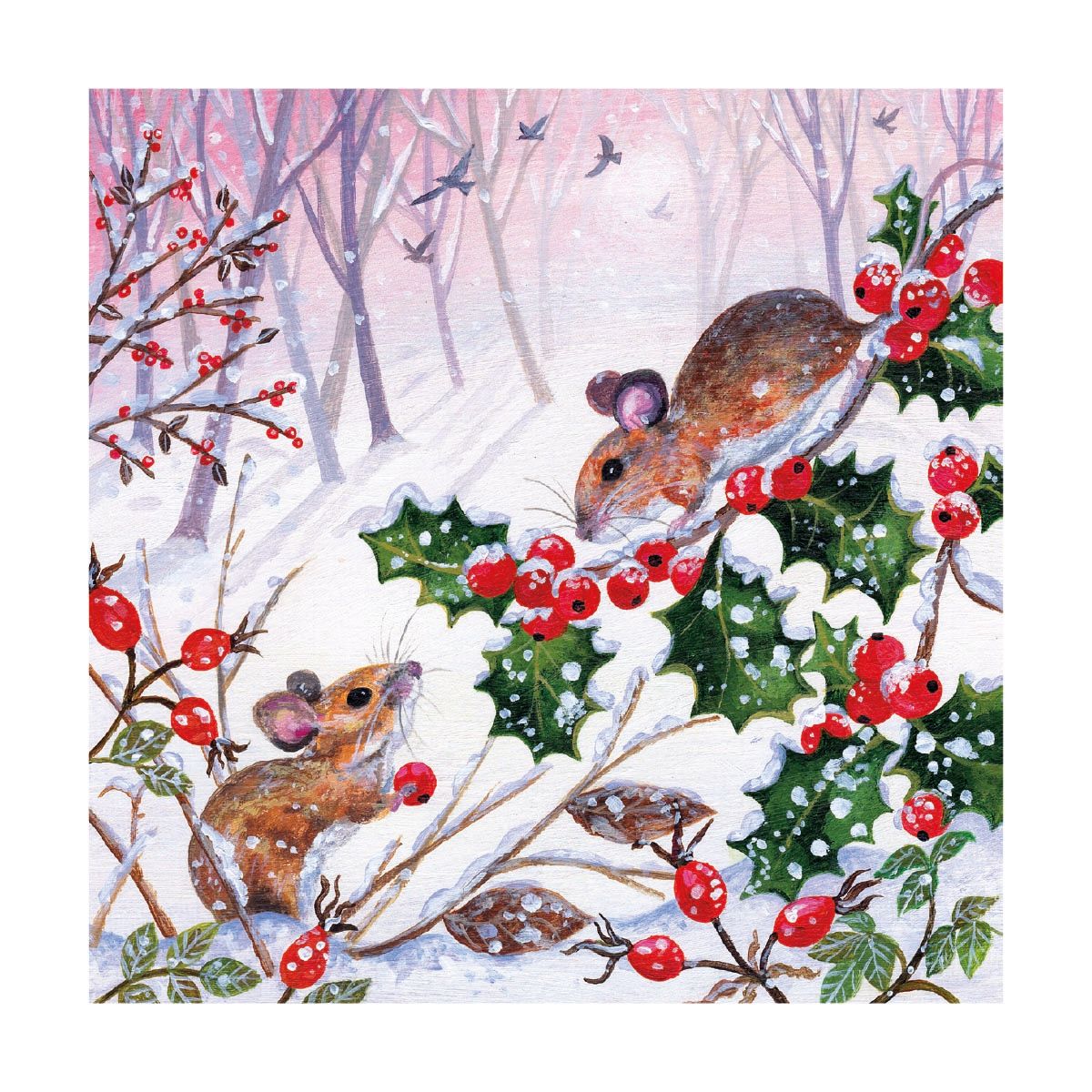 Woodland Mice and Holly by Lucy Grossmith Pack of 8 Christmas Cards