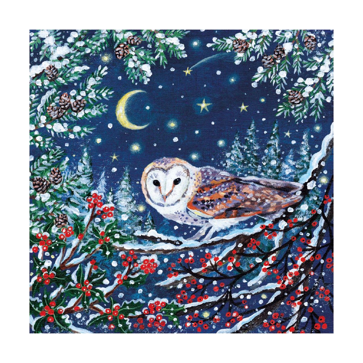 Barn Owl and Crescent Moon by Lucy Grossmith Pack of 8 Christmas Cards