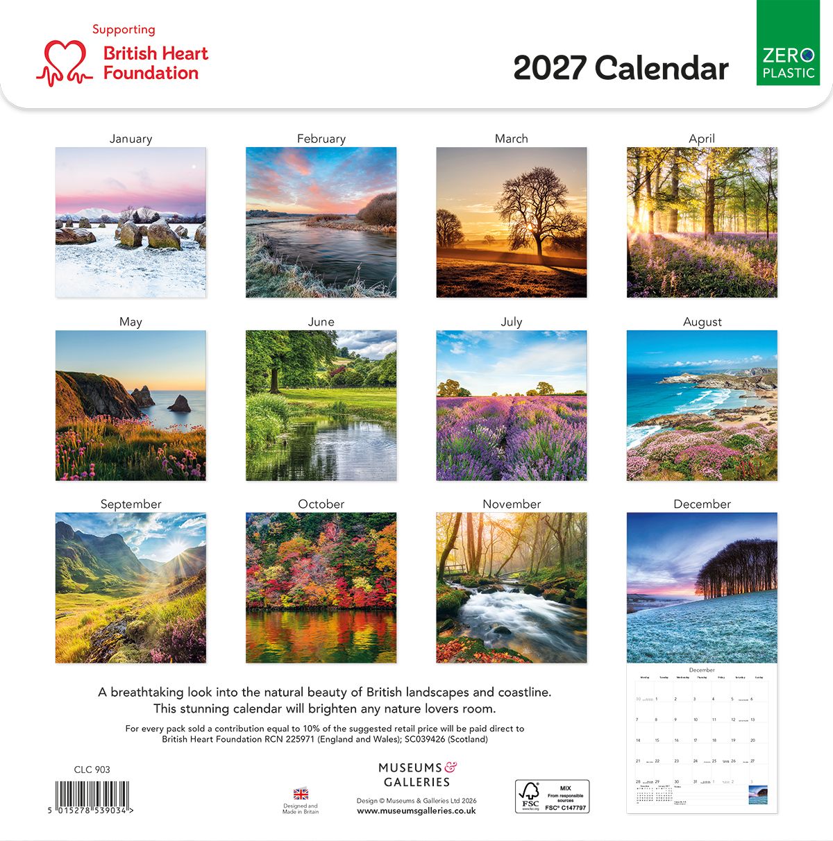 British Landscapes British Heart Foundation Charity 2027 Square Wall Calendar