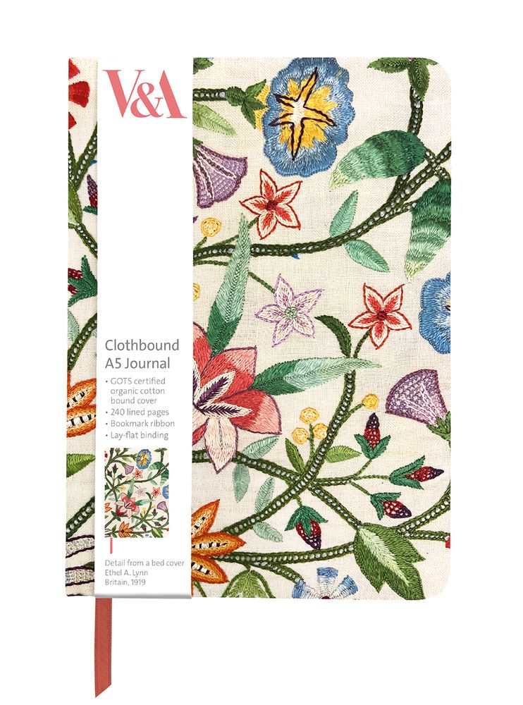 V&A Embroidered Bed Cover A5 Clothbound Journal - Bee's Emporium