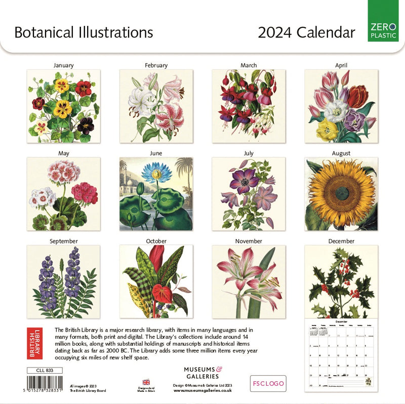 British Library Botanical Illustrations 2024 Wall Calendar