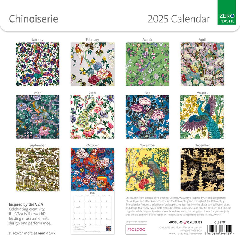 V&A Chinoiserie 2025 Square Wall Calendar