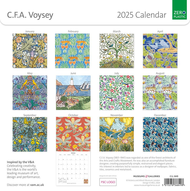 V&A C.F.A. Voysey 2025 Square Wall Calendar