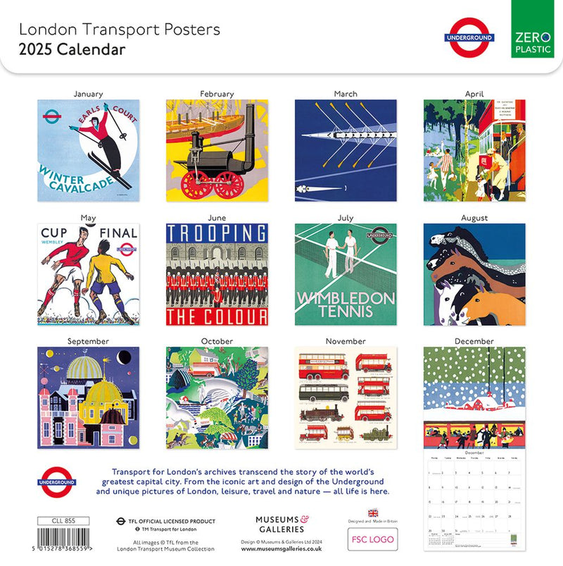 Transport for London - London Transport Posters 2025 Square Wall Calendar